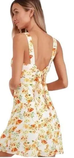 Lulus Day Date Tie Back White Orange Floral Mini Dress Womens Size Large New - Image 2