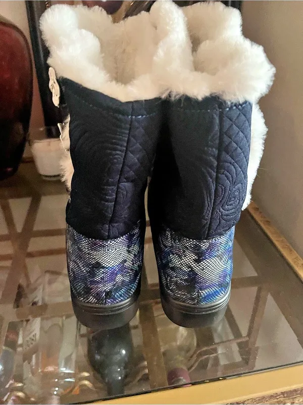 Alegria Nala Floral Winter Boots Black & Blue US 39 Like New - Image 7