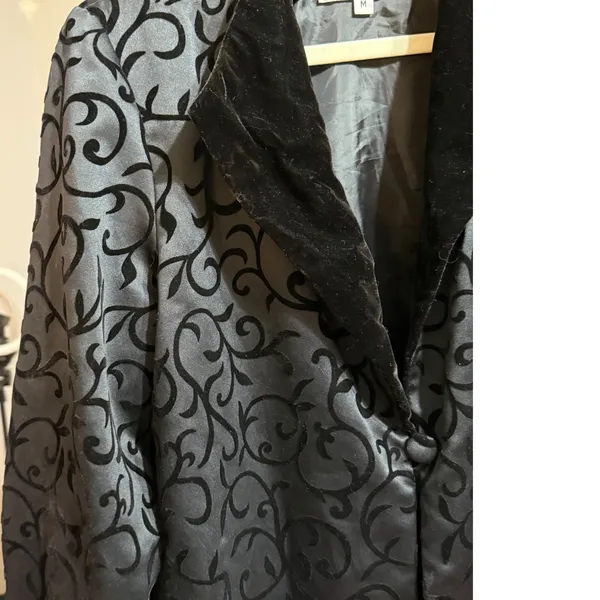 Victorian Gothic Patra Black Flocked Velvet Scroll Evening Coat‎ Sz M Witchy - Image 10