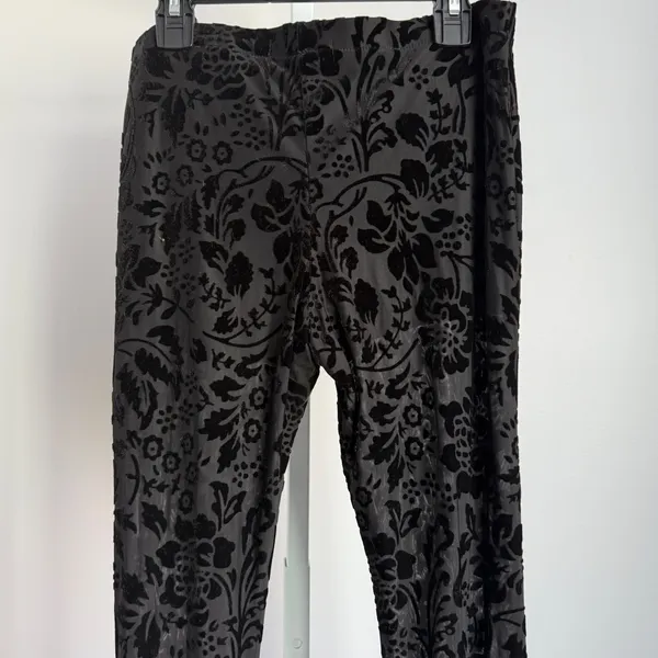 Rush Black Velvet Burnout sz S Witchy Goth Floral Bell Bottom‎ Pants Flowy Boho - Image 7