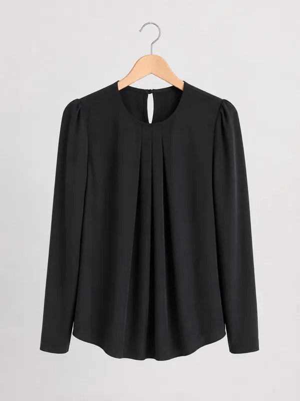Clothes by Locker Room Black Pleated Long Sleeve Blouse‎ Pleat Womens Size L - Image 2