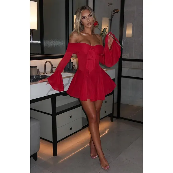 NWT Babyboo Nerissa Red Ruffle Bell Long Sleeve Romper Playsuit Womens Size M - Image 9