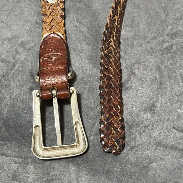 Vintage Fossil Brown Braided Leather Concho Western Belt Womens Small 90s - Image 2