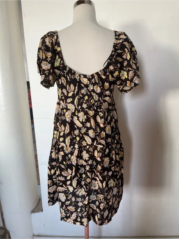 Old Navy Black Floral Mini Dress with Cream & Yellow Accents - Image 3