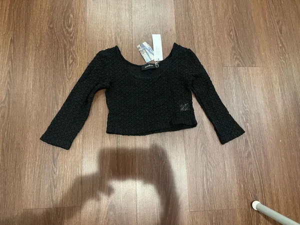 Mink Pink Eyelet Black Crop Top - Image 4