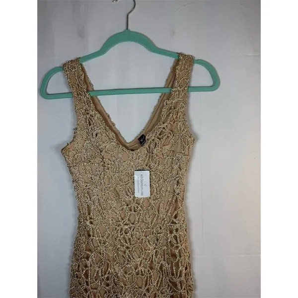 Windsor Dress Womens S Gold Gold Beaded Sequin Bodycon Mini V-Neck - Image 4