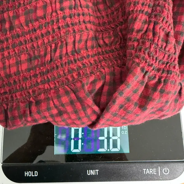 New American Eagle Long-Sleeve‎ Smocked Ruffle Plaid Top Red Gingham Women Small - Image 10