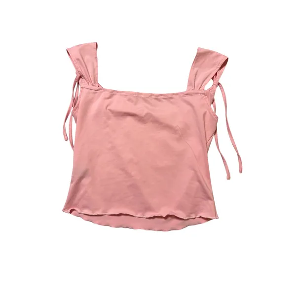 Cider Medium Light Pale Pink Tank Top Tie Strap Lettuce Trim Draped Scoop Neck - Image 5