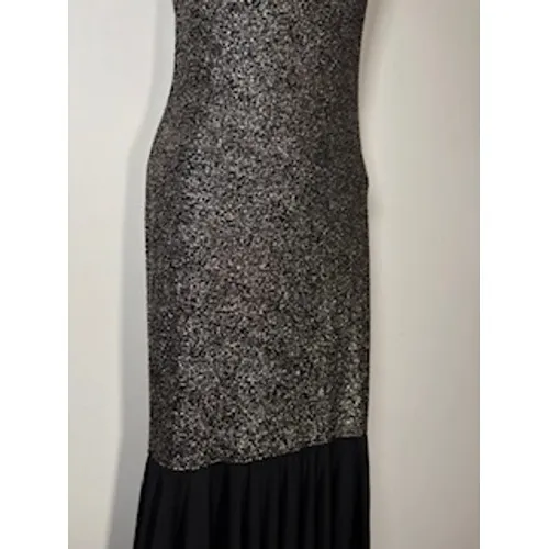 Gold‎ and Black Maxi Dress Small Deep Back Formal Evening Gown Glam Gala Y2K - Image 4