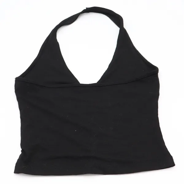Unbranded Halter Top Womens XS Cropped Black V-Neck Stretch Excellent - Image 3