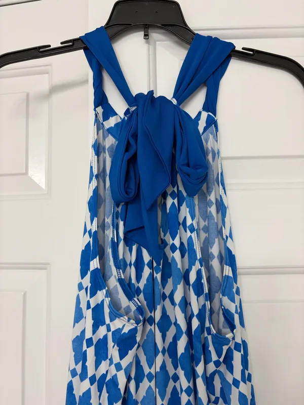 Mud Pie blue design dress with halter tie - Image 3