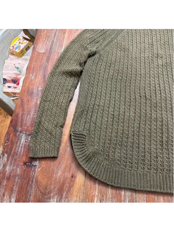 Massimo Dutti Cotton Cashmere Cable Knit Sweater Olive Green Small - Image 3