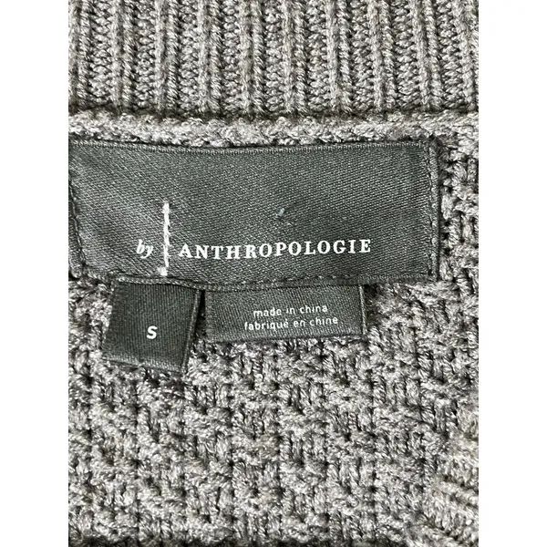 Anthropologie Cable Knit Mock Neck Balloon Sleeve Cropped Sweater Gray Size S - Image 5