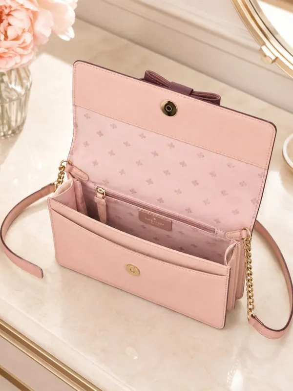 Kate Spade Pink Leather Crossbody Bag Bow Detail Chain Strap NWT - Image 3