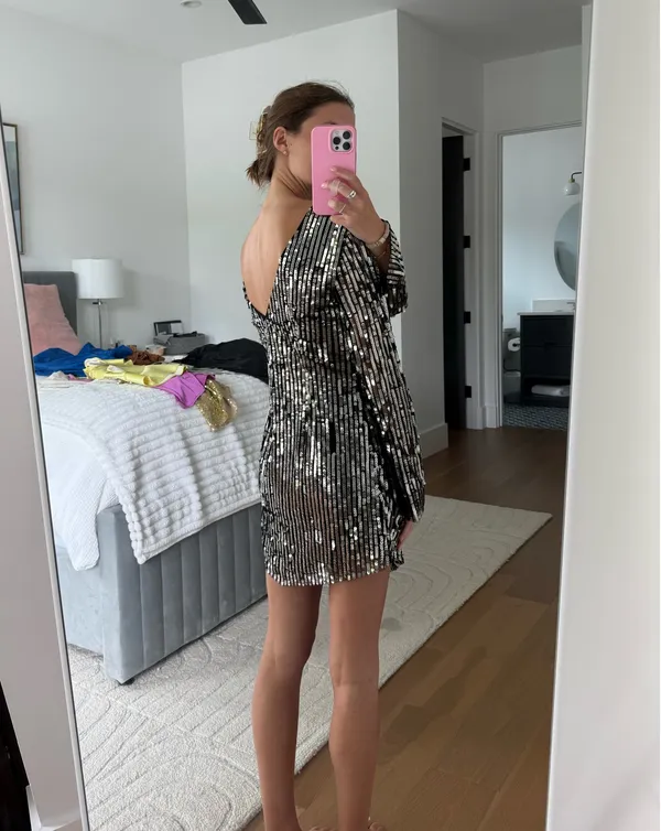Nasty Gal black long sleeve sequin mini dress - Image 2