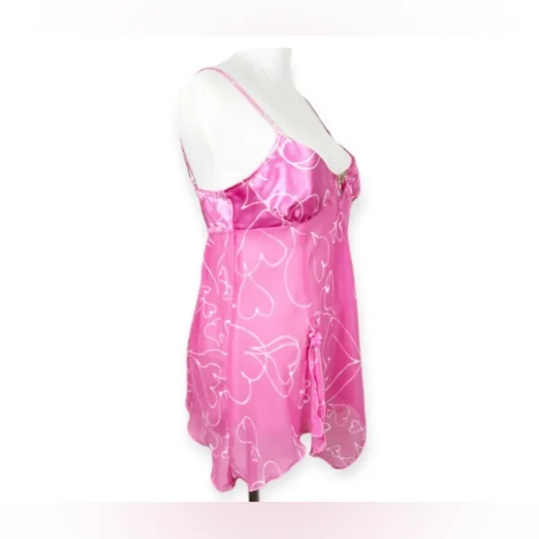 2000s Y2K Cinema Etoile Pink Sheer Babydoll Slip Size Medium Hearts Valentines - Image 2