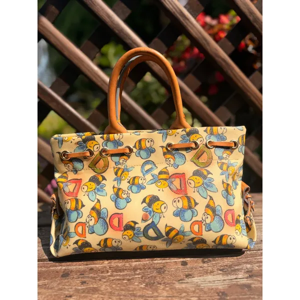 Dooney & Bourke Bumble Bee Print Coated Canvas Tote Bag Tan Leather Trim - Image 3