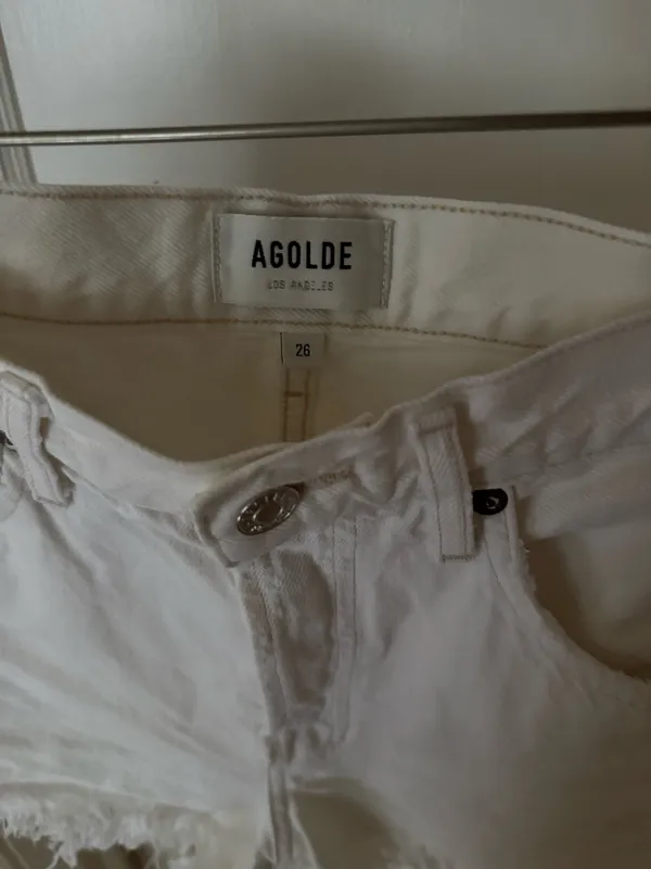 AGOLDE white denim cutoff shorts - Image 3