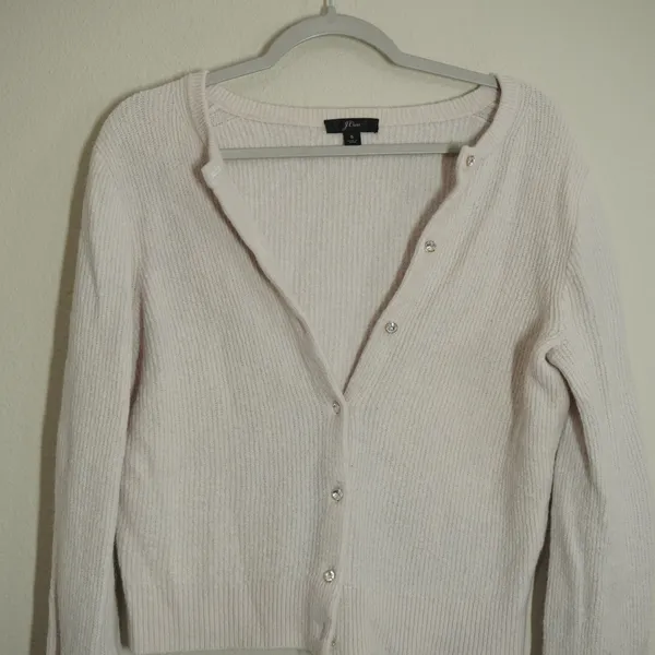 J. Crew Size Small Cream Blush Ribbed Cardigan Jeweled Buttons Ladylike Girly - Image 2