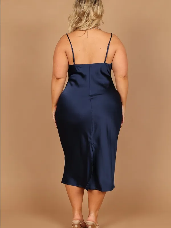 NWOT Petal & Pup Navy Satin Cowl Midi Slip Persia Dress Size 10 - Image 4