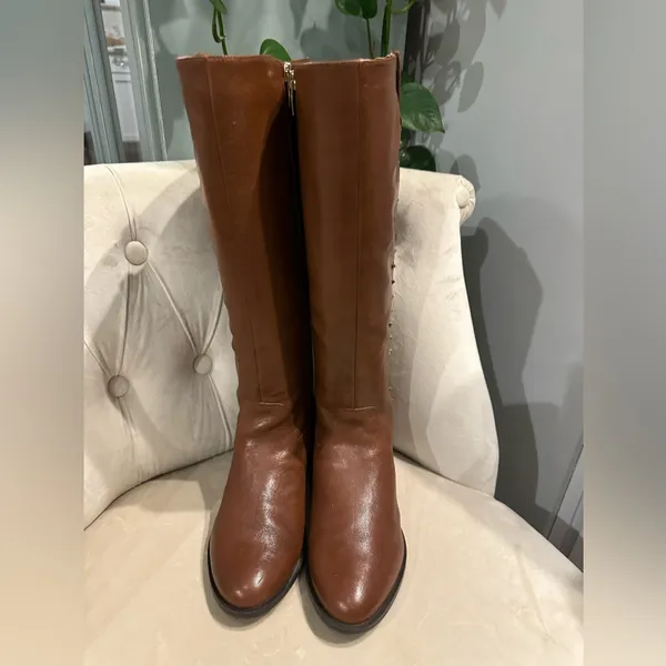 Marc Fisher Secrit studded zippered wide calf leather boots Color Cognac Size 9 - Image 6