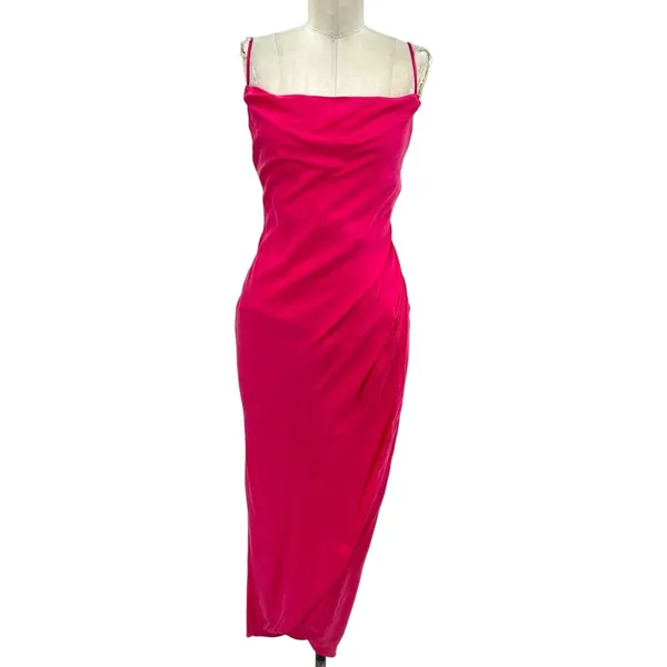 Lovers and Friends Noah‎ Wrap Dress Slip Sleeveless Satin Hot Pink Size Small - Image 3