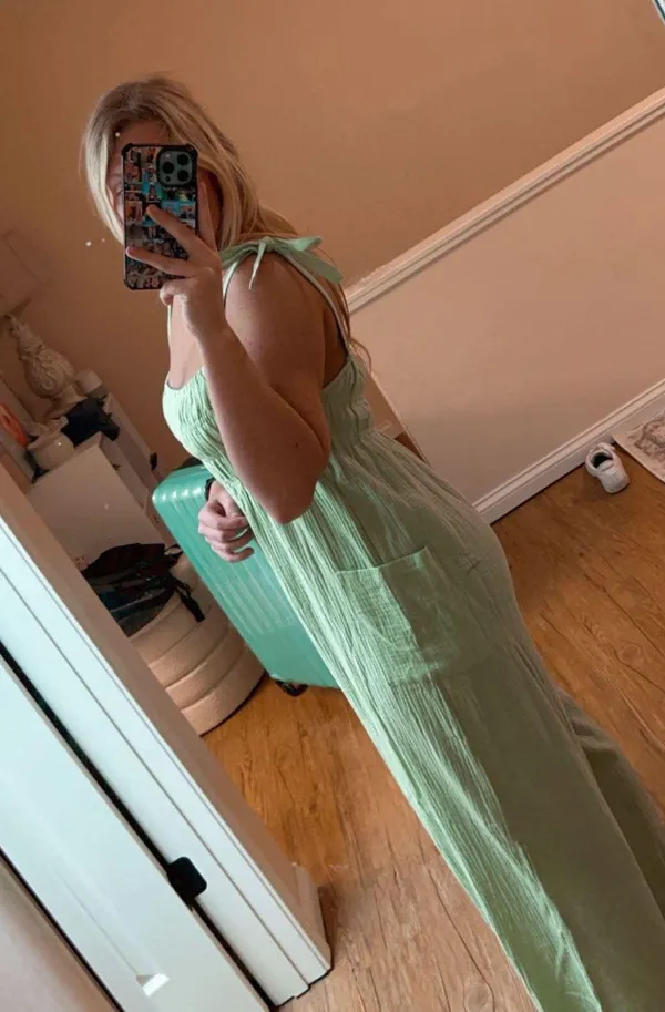 green linen romper  - Image 2