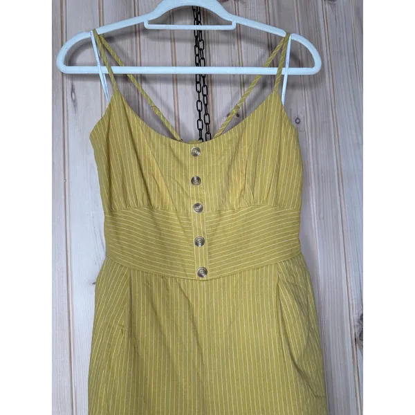 NWT Lulus Coastal Air Mustard Yellow Striped Tie-Back Culotte Jumpsuit Sz XL - Image 4
