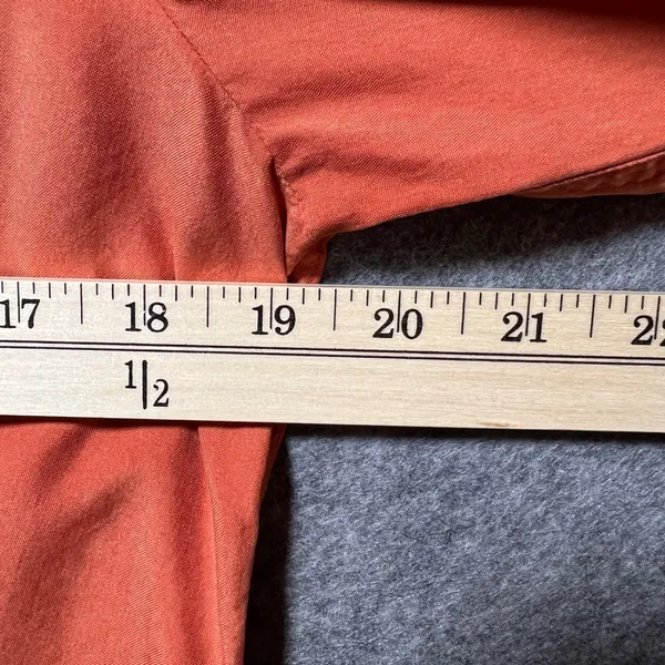 Ann Taylor Loft Orange‎ 100% Silk Button Down Long Sleeve Blouse Large - Image 7