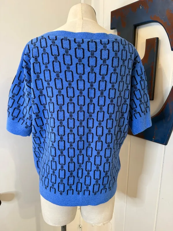 Ann Taylor Blue and Black Geometric Off-Shoulder Sweater Sz M - Image 2