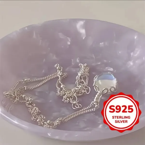 Simple 925 Sterling Silver Moonstone Pendant Necklace Suitable 4 Hypoallergenic Mosaic Material: Moonstone Main Material : 925 Silver Plating: Platinum Plated - Image 2