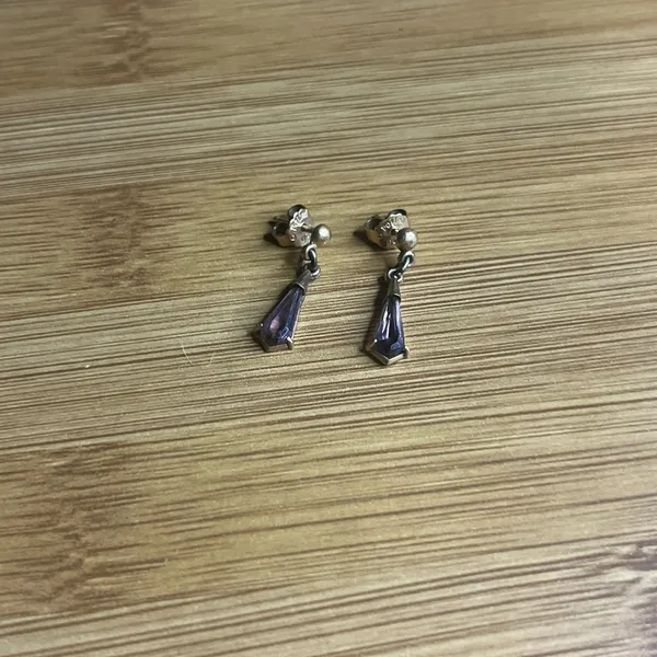 Vintage Gold & Genuine Amethyst Drop Earrings with Matching Pendant - Image 2