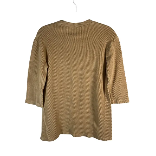 Reformation Jeans Tan Ribbed Knit Organic Cotton 3/4 Sleeve Top‎ Small Designer - Image 2