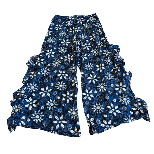Bleu Rod Beattie Split Leg Swimsuit Coverup Pants Sheer Beach Floral Ruffle Med - Image 2