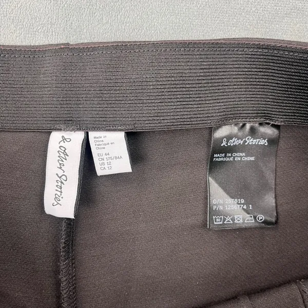 & Other Stories Flare Leg Trousers Size 12 Brown Elastic Waist Seam Detail - Image 7