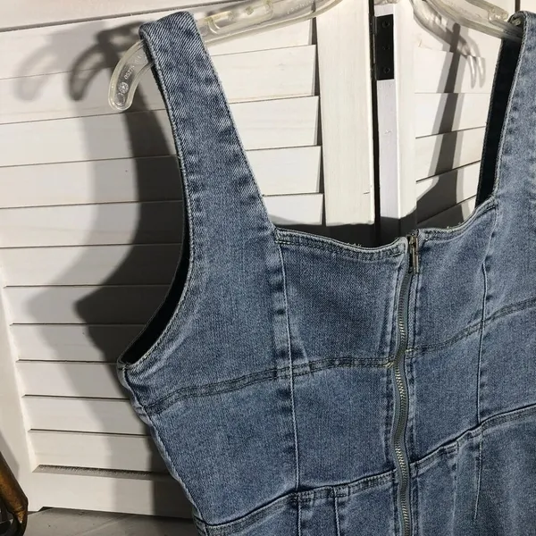 Emory Park Y2K denim jumpsuit bell-bottoms blue zip sexy fitted look groovy hippie boho M - Image 8