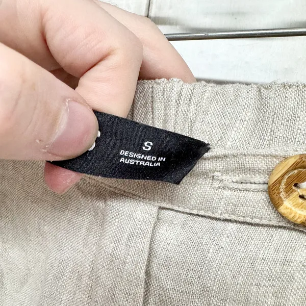 Lioness Pants Women Size Small Tan Linen Straight Leg Button‎ Zip Fly Cuffed - Image 7