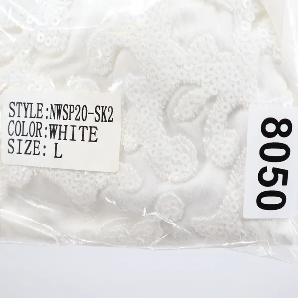 Naked Wardrobe White Sequin Floral Ruffle Mini Skirt L - Image 8