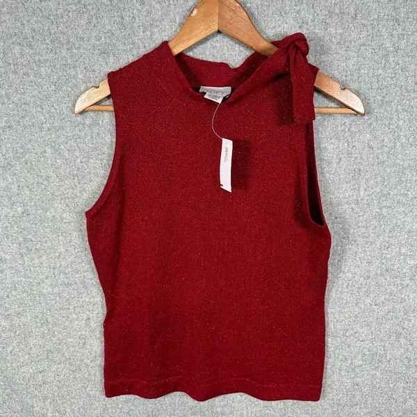 NWT Ann Taylor Loft‎ Womens Sweater Tank Top Red Small Tie Wool Sleeveless Y2K - Image 4