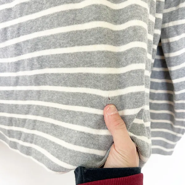 LL Bean Gray White Striped Ribbed Turtleneck Sz L - Image 3