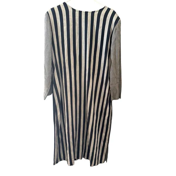Breakin Loose Vintage‎ XL Striped Lace Up Front Midi Dress Navy Grey Long Sleeve - Image 5