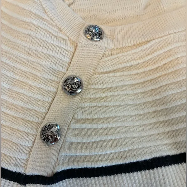 Ralph Lauren Cream Textured Sweater with Blue Stripes Size XS - Image 3