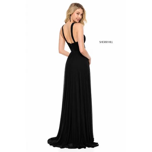 Sherri Hill 51903 Black Chiffon Cross Front Keyhole Gown Size 2 NWT $350 - Image 4