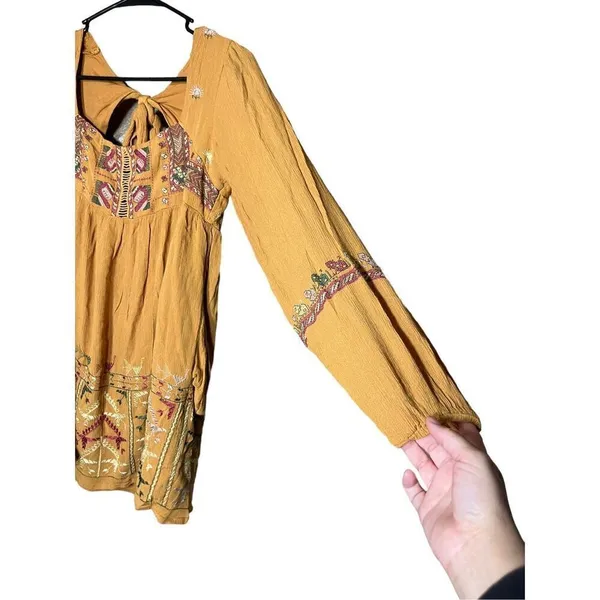 Free People‎ Women’s Rhiannon Orange Embroidered Dress Size XS - Image 5