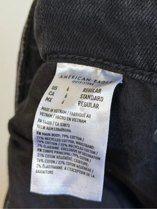 American Eagle Baggy A-Line Fit Jean Size 6 Black Loose Fit Flare Wide Leg - Image 7
