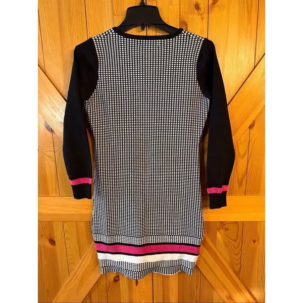 Kataya Black White Pink Long Sleeve Sheath Sweater Dress Size Large (6471) - Image 7