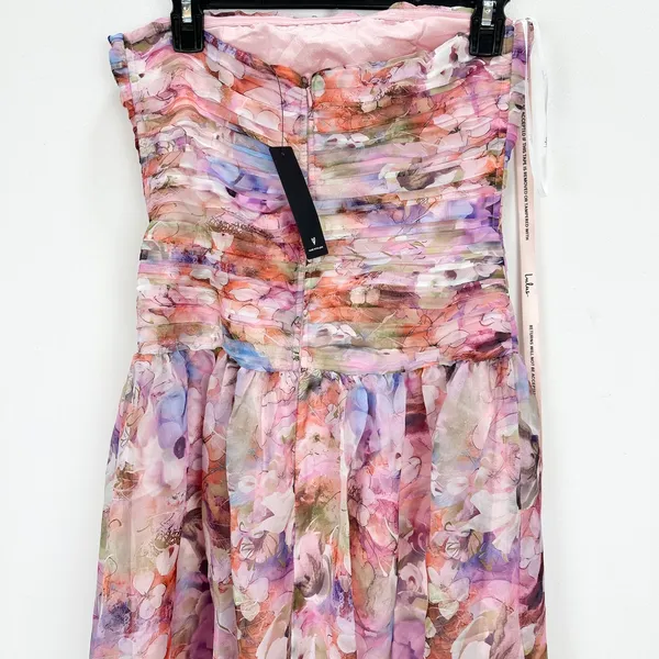 Lulus Kasandra Pink Multi Floral Organza Drop Waist Maxi Dress Formal Small NWT - Image 11