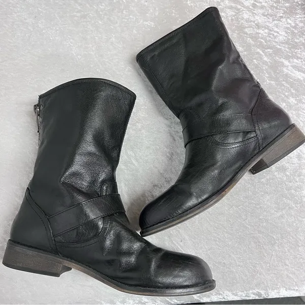 Steve Madden Temmpt Black Leather Mid Rise Boots 8M moto back zipper - Image 4