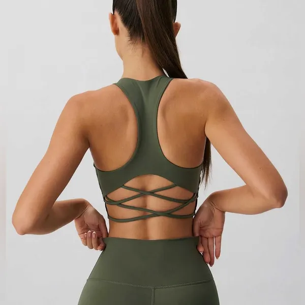 Berlook Army Green Cross Back Sports Bra - Image 4
