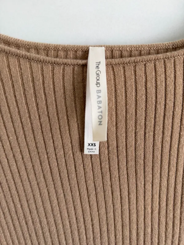 Ribbed Knit Cropped Long Sleeve Sweater Boatneck Camel Tan - Image 4